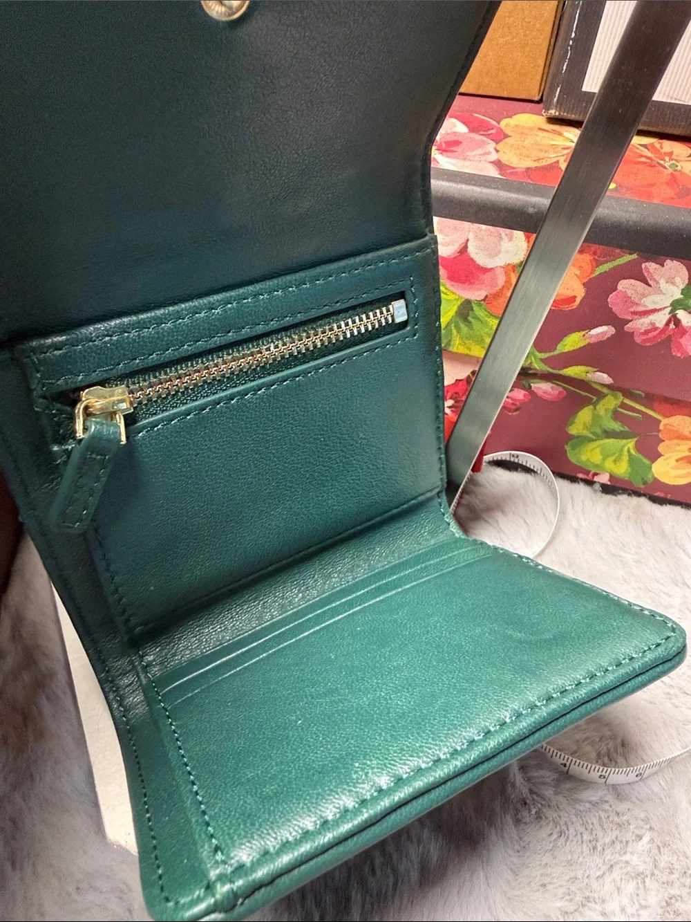 Tory Burch Emerald Green Quilted Leather Mini Wallet
